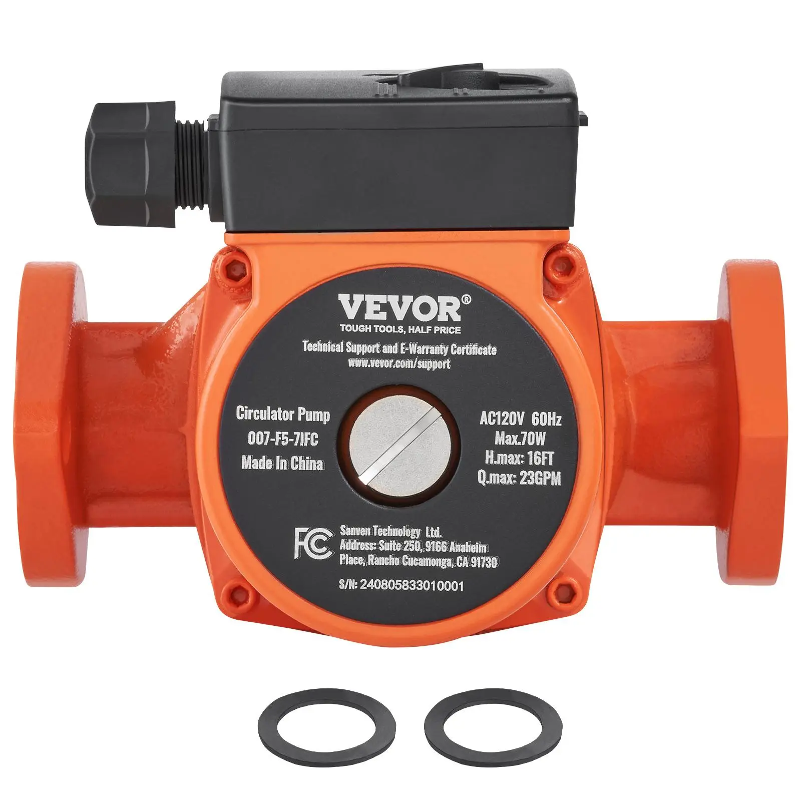 【summerfinds】VEVOR 007-F5-7IFC Hot Water Recirculating Pump, 110V, 70W 23 GPM Hot Water Circulation Pump, 1" NPT Flange 3-Speed Circulator Pump, Quiet Operation Circulator Pump for Home Water Heater System