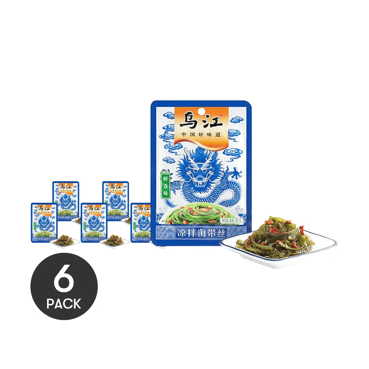 6 Pack WUJIANG Shredded Kelp Seaweed 2.47 oz Each - Chinese Ready-to-Eat Side Dish, For Rice & Congee