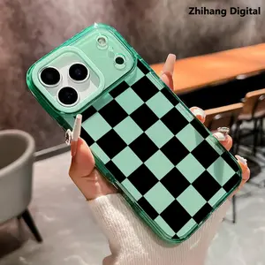 Black checkered Pattern Phone Case for iPhone 17 Pro Max Air 16 Plus 15 14 13 12 11 Non Slip TPU Soft Shell Non-Yellowing Shockproof Clear slim Protective Softcase Rugged Durable Back Cover, Advanced fashion gift