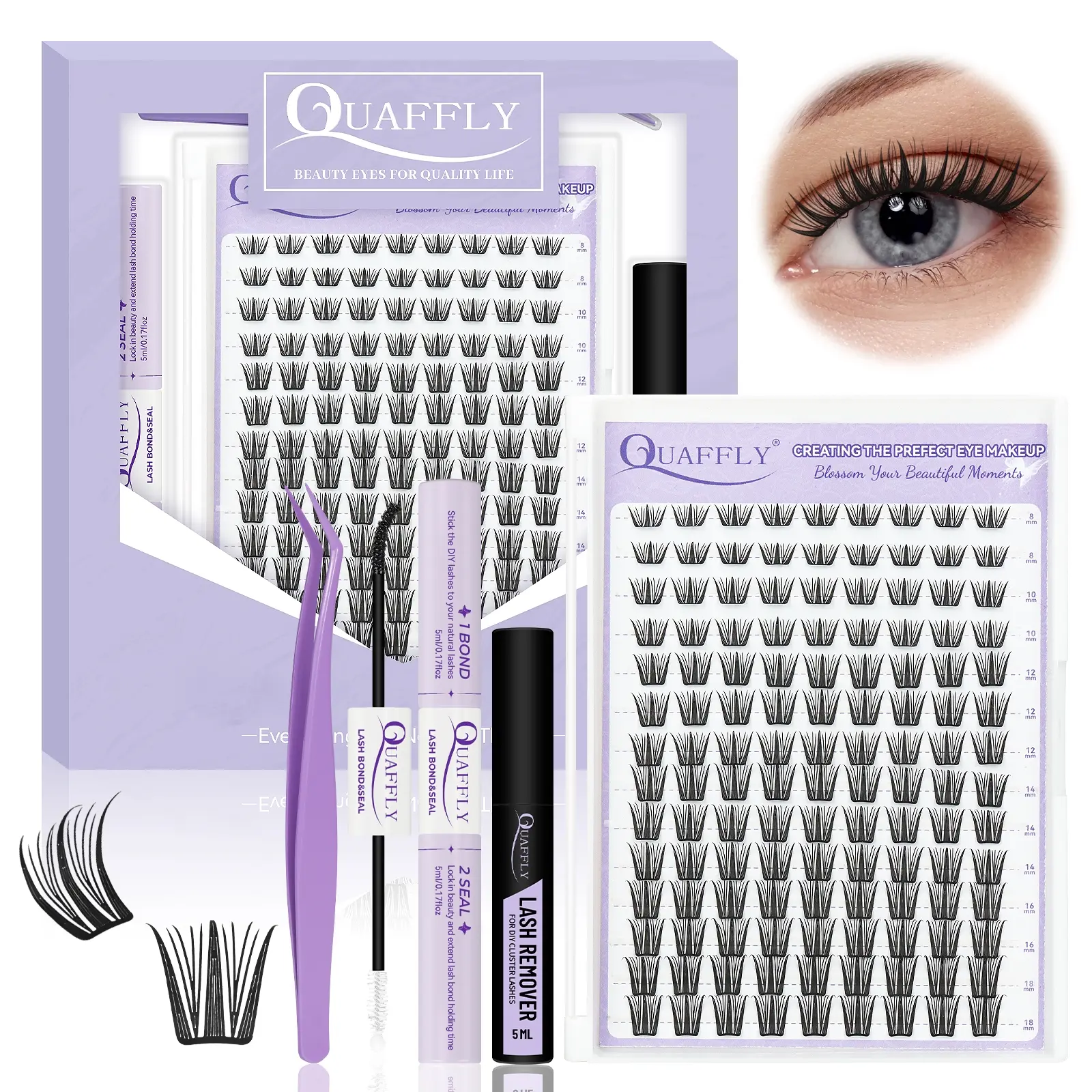 Lash Cluster Kit 8-18mm Wispy Lash Clusters 126Pcs Eyelash Clusters, False Eyelashes Extensions, DIY Lash Extension Kit with Lash Bond & Seal, Lash Glue Remover, Lash Tweezers, Makeup Tools Set Diy Makeup Cosmetic(WM-16 Lash Kit)