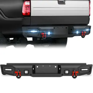 【YZONA】Rear Step Bumper Compatible with 1999-2016 3rd Gen Ford F250 F350 F450 Super Duty Bumper Consists of 4 x LED Lights, Sensor Holes, D-rings & Paintable Armor (Textured Black)