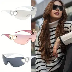 3Pcs Y2K Rimless Sunglasses Women Men, Y2k Glasses Trendy Shield Wrap Around Sunglasses Oversized Fashion Frameless Sun Glasses UV400