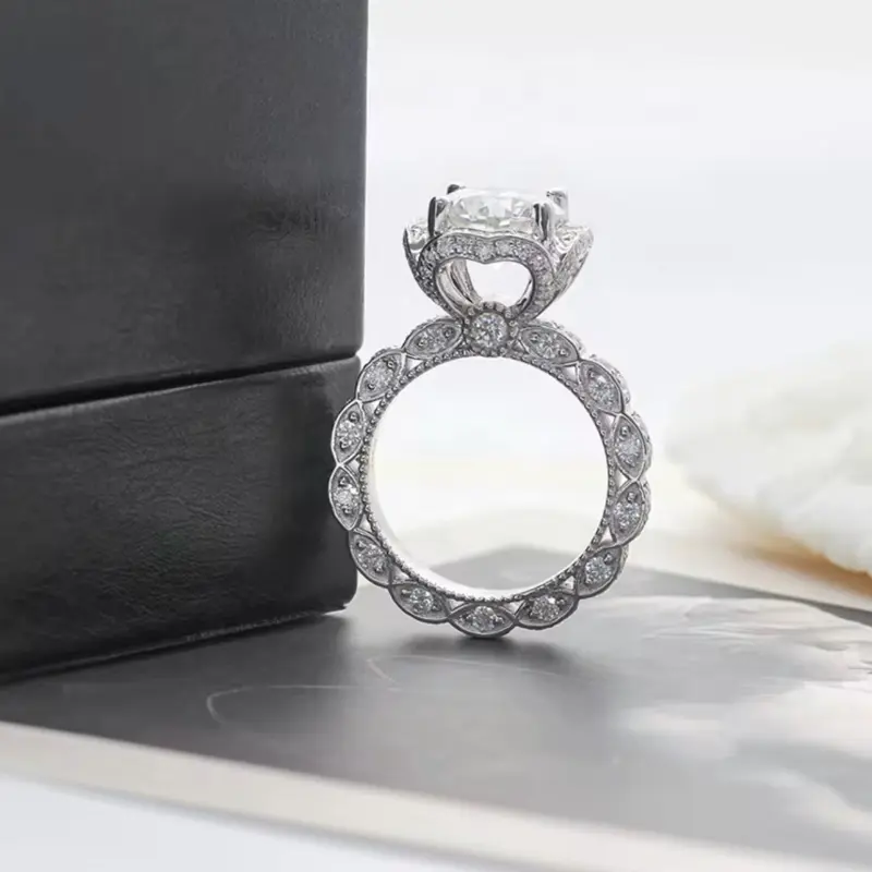 925 Sterling Silver 5CT Moissanite Blossom Ring - size 6 Elegant Proposal Jewelry, Classic Timeless Promise Wedding Ring