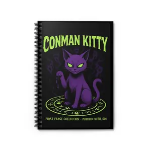 Conman Kitty's First Feast Collection Purified Flesh 001 Spiral Notebook Gothic Spiral Notebook - Conman Kitty Design, Cat Lovers Journal, Witchy Stationery, Gift for Artists, Halloween Decor, Unique Notebook