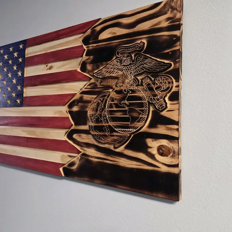 ​Handcrafted Rustic US Flag - Marines EGA Split Wood Art Decor Gift