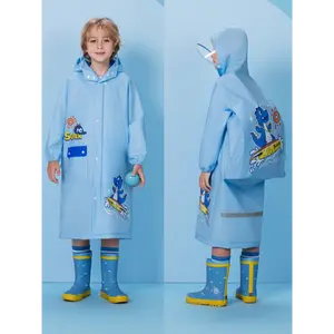 Kids' Dino Fun Raincoat - Waterproof, Long Sleeve, Zipper Hooded, Breathable, Lightweight, Casual, Cute Print Rainsuit for Boys and Girls - Perfect Outdoor Wear for Rainy Days