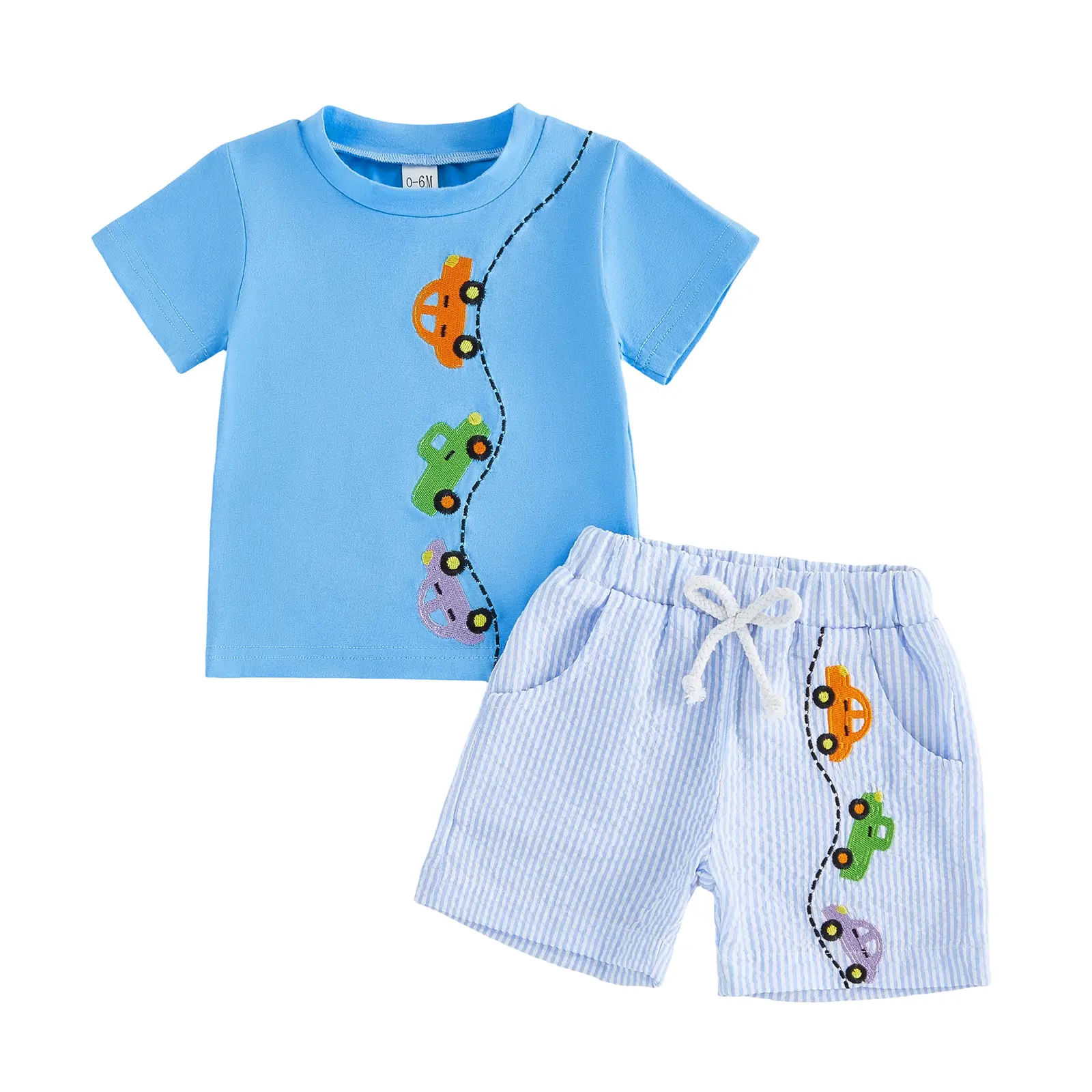 2-Piece Baby Boys Gift Sets, Toddler Summer Outfits with Short-Sleeve Car Embroidery T-Shirt + Shorts for 0-3 Years, Two-Piece Baby Boys Gift Sets