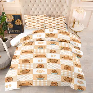 Cartoon Capybara Pattern Comforter Set,Including 1 Quilt and 1 or 2 Pillowcases Without Pillows,Suitable as Bedding Set for Children,and Teenagers,Animal Lovers,Soft and Warm Bedroom Decoration