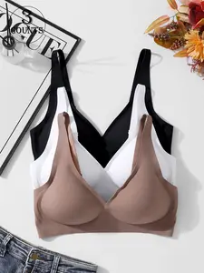 3 Pack / 4 colors, Casual, Seamless jelly bra and bralette, 2 rows with 4 buttons, Adjustable for upper support and movement, Suitable for daily wear, parties, yoga, Comfortable, breathable, figure-hugging, Women's non-rubberized bralette