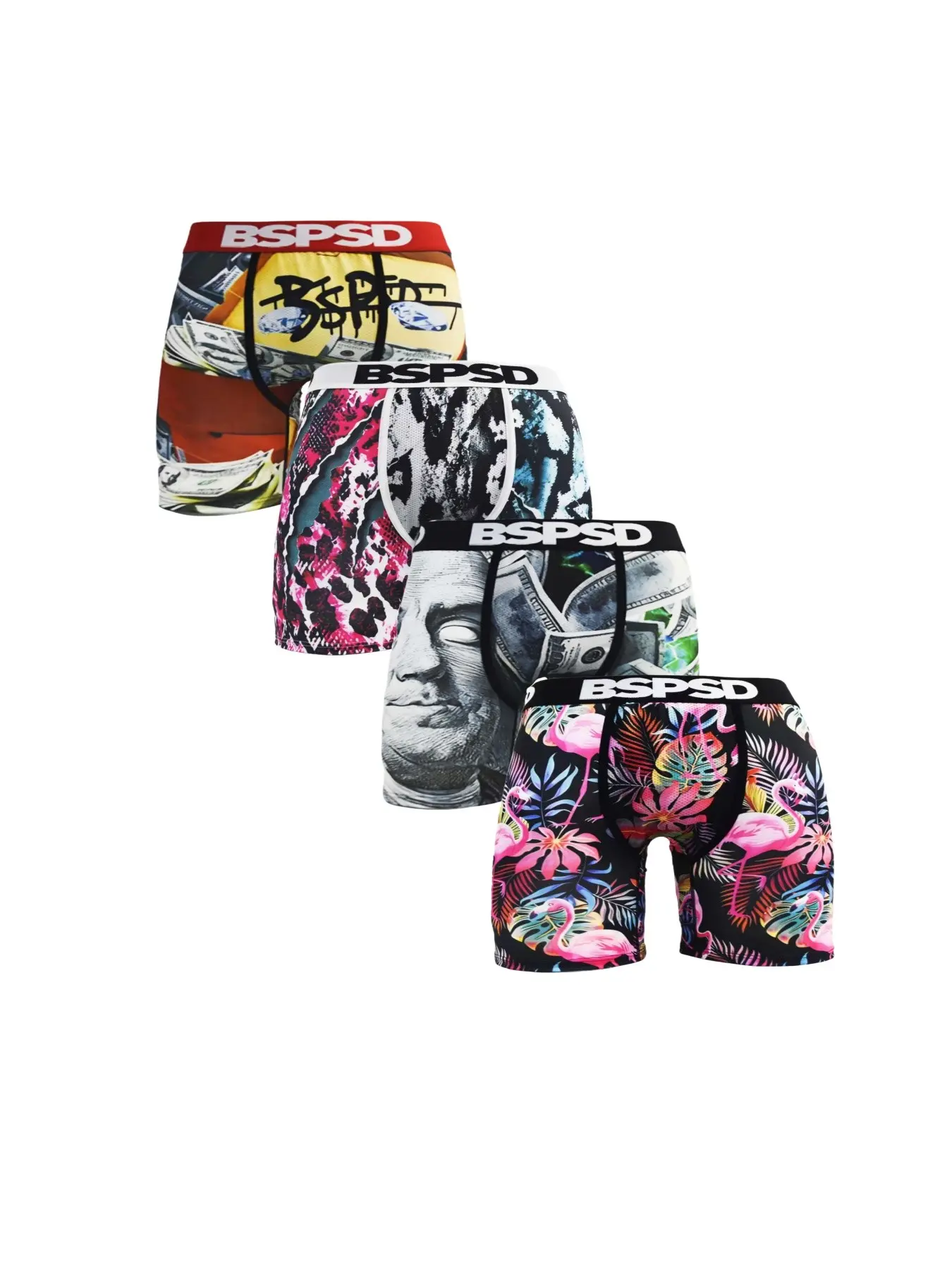 4Pcs Fashion Print Men's Underwear Breathable Comfort Fitted Knit Boxers Briefs Sports Mens Innerwear Sexy Boxer Shorts Plus Size S-XXL Mans Trunks