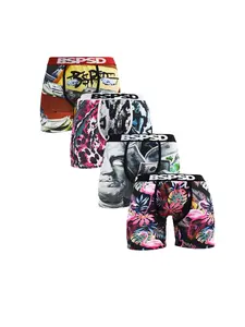 4Pcs Fashion Print Men's Underwear Breathable Comfort Fitted Knit Boxers Briefs Sports Mens Innerwear Sexy Boxer Shorts Plus Size S-XXL Mans Trunks