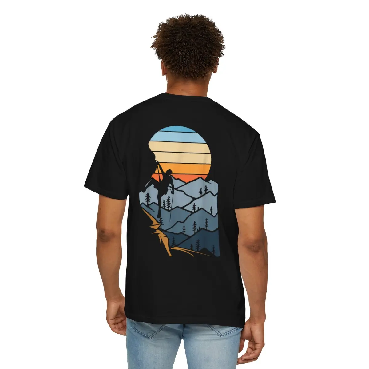 Mountain Climber Boulder Sports Hobby Retro Rock Climbing (Back Print) Unisex Garment-Dyed T-shirt Cotton