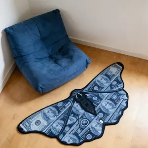 Irregular Shape Bedside Rug, Cold Tone American Street Dollar Print Carpet, Butterfly Design, Non-Slip Washable Mat, Home Decor