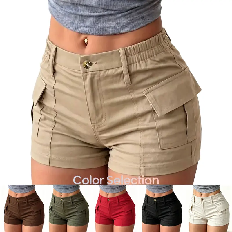 Women's High-Waisted Cargo Shorts, Slim Fit Cropped Length with Button Closure, Breathable for Casual Daily Wear, Outdoor & Hiking, Shorts For Women, Fashion Apparel, Daily Shorts
