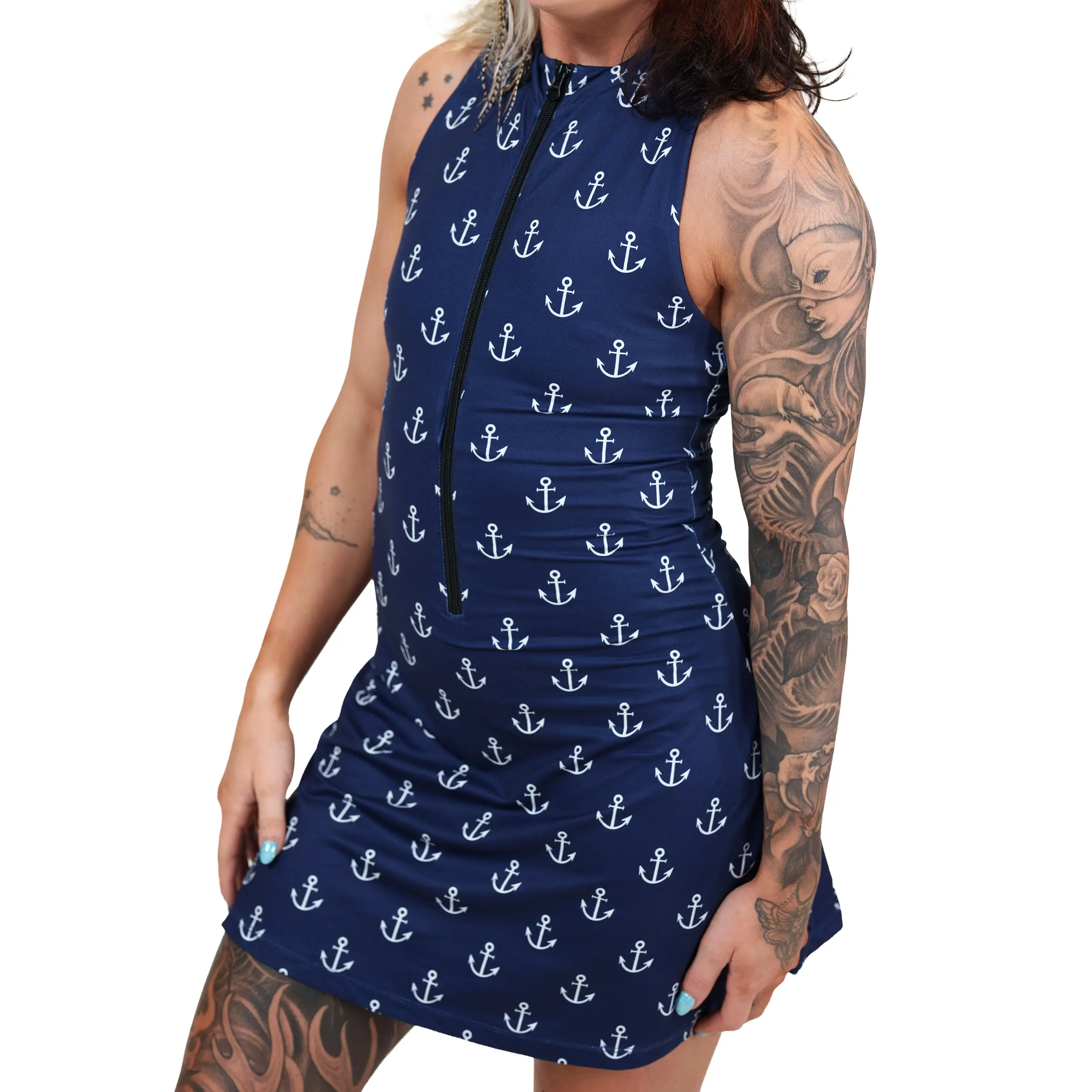 Women's Harborside Half Zip Sporty Dress Polyester Blend Active Golf Apparel with Built-in Playsuit, Bra & Pockets, Workout Athletic Dresses, Active Dresses