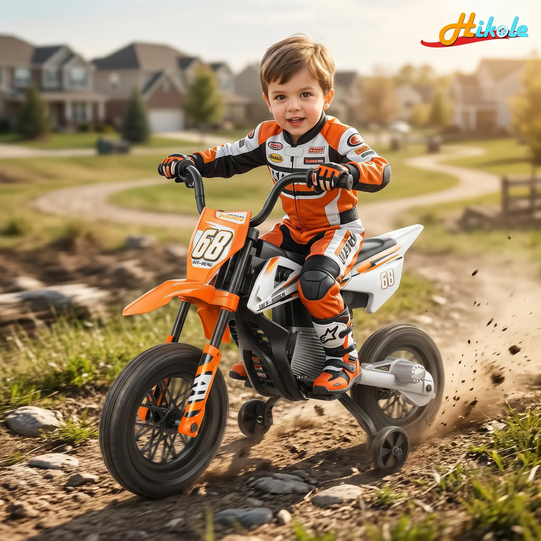 Hikole Kids Dirt Bike with Twist Grip Throttle, 12V Electric Motorcycle Ride-On Toy with Training Wheels, Rear Suspension, Built-In Music & Dual Motors for Toddlers and Kids Ages 3+electric bike mph max