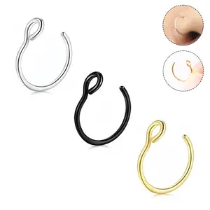 Oufer 3PCS Adjustable Fake Nose Ring Fake Piercing 316L Stainless Steel - Silver Black Gold Colors