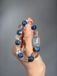 Healing Elastic Crystal Bracelet Kyanite & Clear Quartz Mystic Box Energy Bracelet for Spiritually Aligned Adults