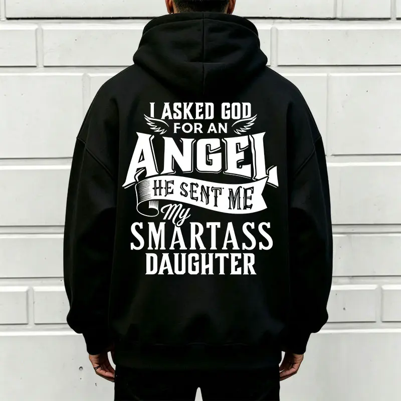Men's Retro Stylish Oversized Poly-Cotton Long Sleeve Hooded Sweatshirt - Unisex Parent-Child Pullover, Back Slogan Print, American Casual Style [Runs small, order 1 size up]
