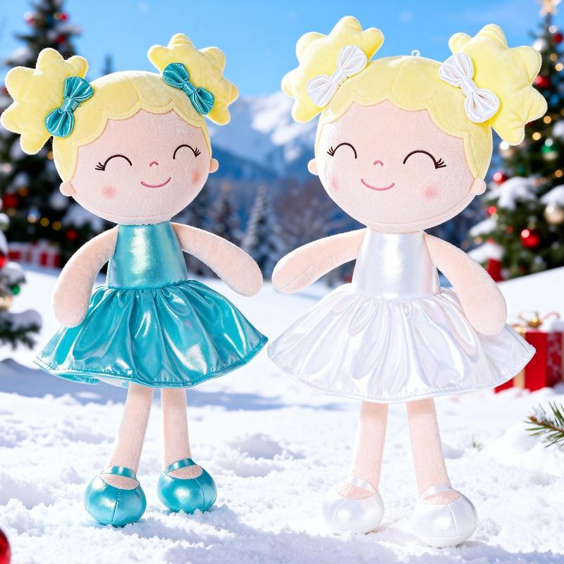 2PCS Gloveleya Christmas Plush Doll 12 Inch Girl Toys Soft Collectible Dolls with Removable Dress Holiday Gift Combination Set for Kids and Girls
