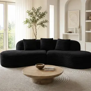ARCH Contemporary Corduroy Compressed Upholstered Curved Sectional Sofa with Scatter Cushions, 4-Seat Oversized Couch for Living Room, Apartment, No Assembly Required, Black/Light Grey Options, Black/LIGHT GREY Color Options, Corduroy Material