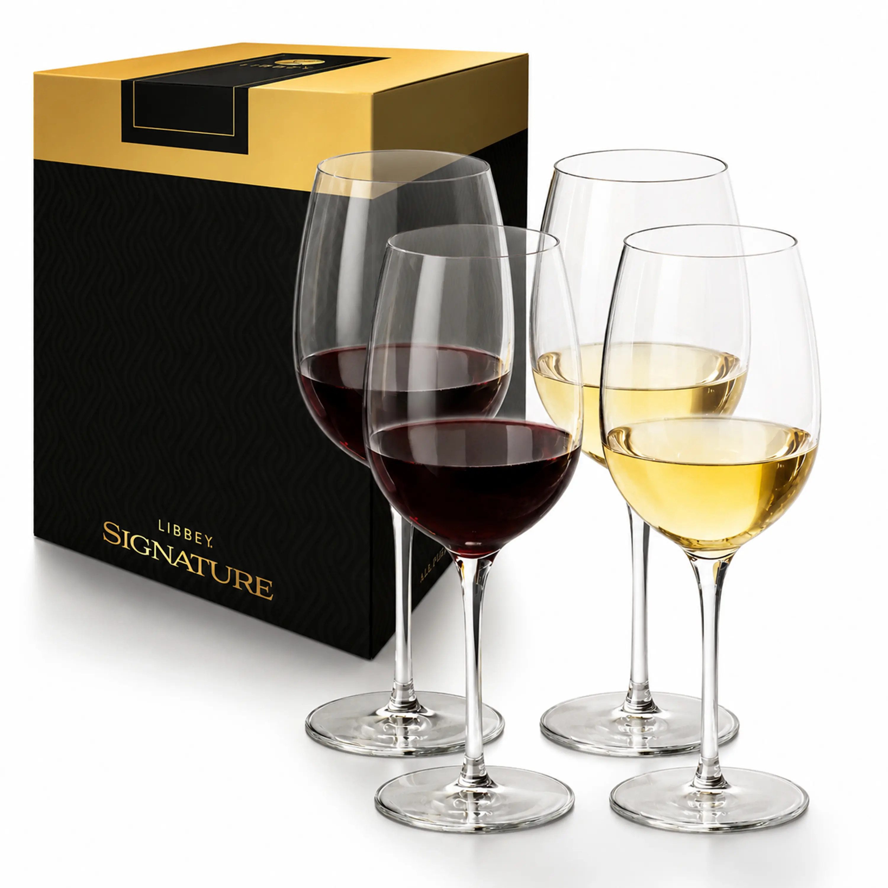 Libbey Signature Kentfield All Purpose Long Stem Wine Glasses Set of 4, White and Red Wine Glasses, Curvature Wine Glass Gift Set for All Occasions