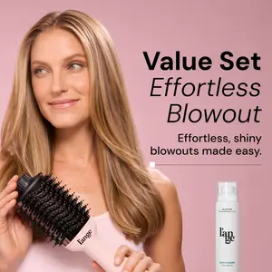 L'ANGE HAIR -  Effortless Blowout Duo Value Set - Le Volume 2-in-1 Titanium Brush Dryer, Glass Hair Thermal Blowout Primer Curling Iron Wand, Smooth, Glowup, Glow Up, Hair Tools