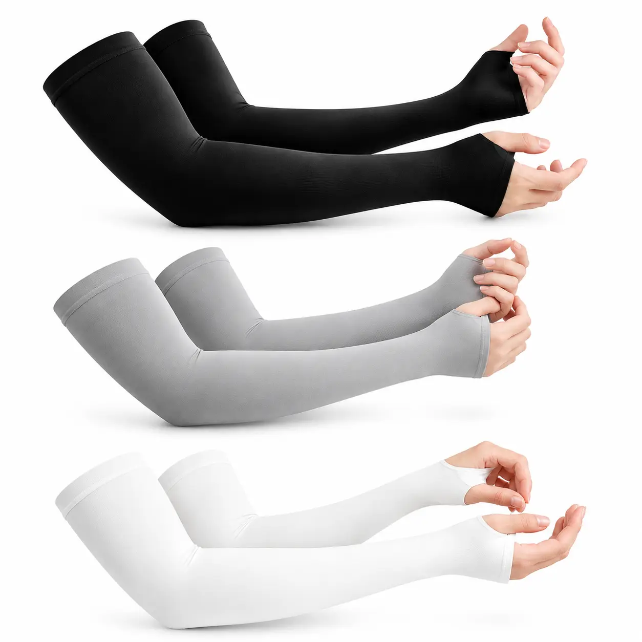 3-Pair Outdoor Arm Sleeves for Men, 8% Spandex Compression, UV Protection, Cooling Sunblock Sleeves for Summer Gardening, Golf, Tattoo Coverage, Outdoor Arm Sleeve
