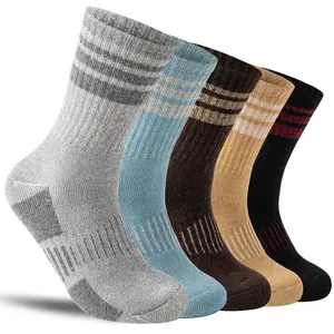 5 Pairs Merino Wool Hiking Socks For Compression Support Sweat Absorbing Breathable Thick Cushion Anti-Pilling Gift Socks Work Socks