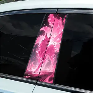 2-Piece Pink Fox Creative Smooth Self-Adhesive Plastic B-Post Door Stickers, Durable Vinyl Protective Film, Suitable for External Accessories, Easy DIY Installation, Car Decals