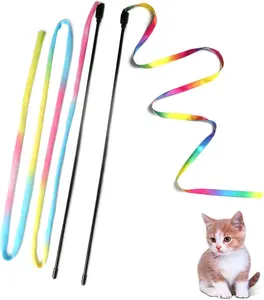 Interactive Cat Wand Toys - Colorful Teaser Wands for Indoor Cats - Premium Satin Fabric & High-Elastic Design - 2Pcs Set - Safe Non-Toxic Dyes - Best Gifts for Your Lovely Cat