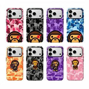 Baby Milo Camo Phone Case Streetwear Ape Matte Cover for iPhone 17 16 15 14 Pro Max Plus Cute Cartoon Camouflage Shockproof Protective Shell Trendy