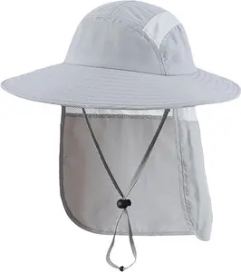 Home Prefer UPF 50+ Mens Wide Brim Fishing Hat with Neck Flap Sun Hat for Men Women Sun Protection Cap