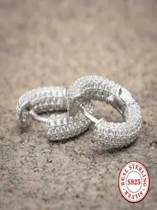 S925 Sterling Silver Micro-Set Zircon Hoop Earrings — Sparkling Cubic Zirconia Small Circle Earrings, Hypoallergenic CZ Earrings, Exquisite Jewelry, Unisex, Hip-Hop Style, Suitable for Daily Wear, Parties and Party Gifting.