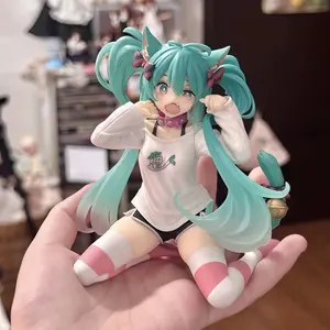 Hatsune Miku Cat Ear Short Sleeve Pajamas Hatsune Figure MIKU Scenery Model Anime Beautiful Girl Desktop/Organizer/Car/Gift Labubu Mystery Box Collectible Statue