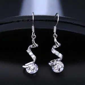 Purple Zircon Spiral Ear Hook Earrings Star Rhinestone Silver Earrings moissanite earrings