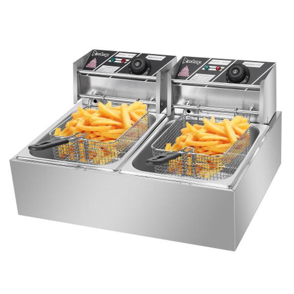ZOKOP Premium 12.7QT/12L Electric Deep Fryer - Dual Tank, Adjustable Temperature, ETL Certified, In Sleek Silver with Du