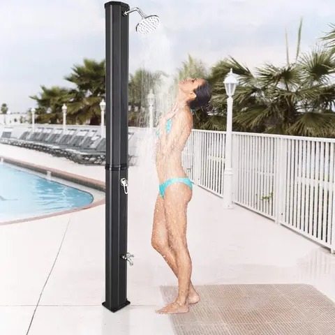 VINGLI Modern Standing Portable Camping Shower - Brass & PVC, Solar Heated, 2.3/5.5/9.3/10.6/16 Gal Capacity, Hot/Cold Control, Shower Head, Foot Tap, Durable & Stable Construction, Easy Installation for Outdoor Use