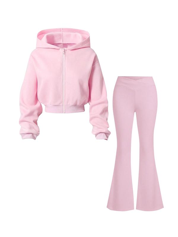 Autumn Winter Zipper Cardigan Long Sleeve Hoodie Yoga Pants Set, Casual High-Waisted Butt-Lifting Style, Perfect for Fall & Winter, Sweatsuit Matching Set