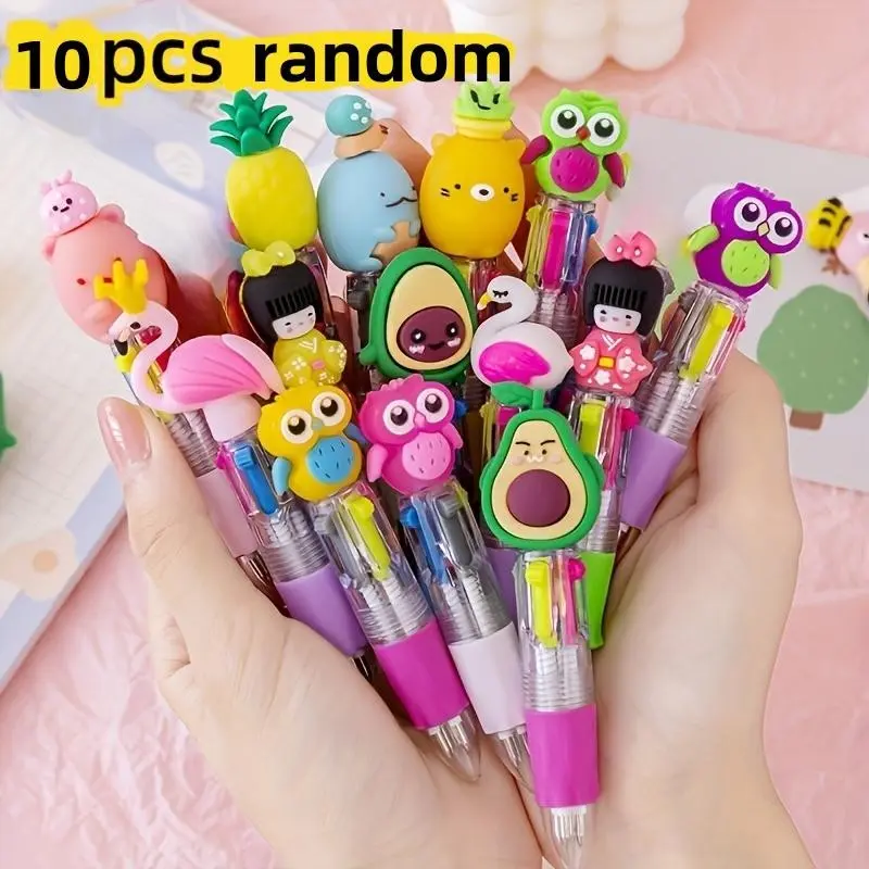 10-Pack Multicolor Retractable Ballpoint Pens, Cute Medium Tip, Easy Grip Round Body, PVC Material, Perfect for Writing and Drawing, Cute Office Pen, Writing Stationery