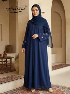 Hafizah Embroidered Butterfly Kaftan, Loose-Fitting Maxi Long Dress with Headscarf, Muslim Women's Fashion, All Seasons Wear