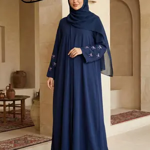Hafizah Embroidered Butterfly Kaftan, Loose-Fitting Maxi Long Dress with Headscarf, Modesty Muslim Clothing, Modest Islamic Clothing, Muslim Women's Fashion, All Seasons Wear