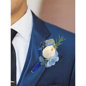 Rinlong Boutonniere Blue & White Wedding Decor Flower