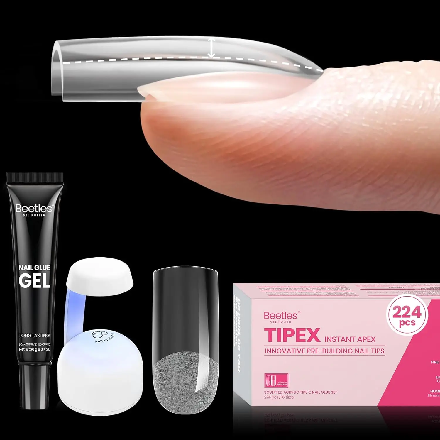 224Pcs Medium Square Nail Tipex Kit