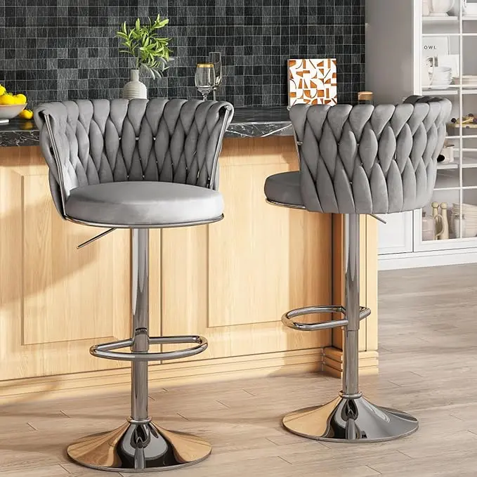 LinkRomat Modern Velvet Bar Stools Set of 2 Adjustable Height Swivel with Backrest for Kitchen Island Dining Room Office Furniture criss cross chair