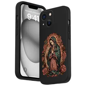 Straight Edge Vintage Virgin Mary Pattern Man's Phone Case for iPhone 15 16 14 Pro Max 13 12 11 XR XS Plus Shockproof Drop Protection Rugged Durable Silicone Cover Cellphone Protective Smartphone Casing