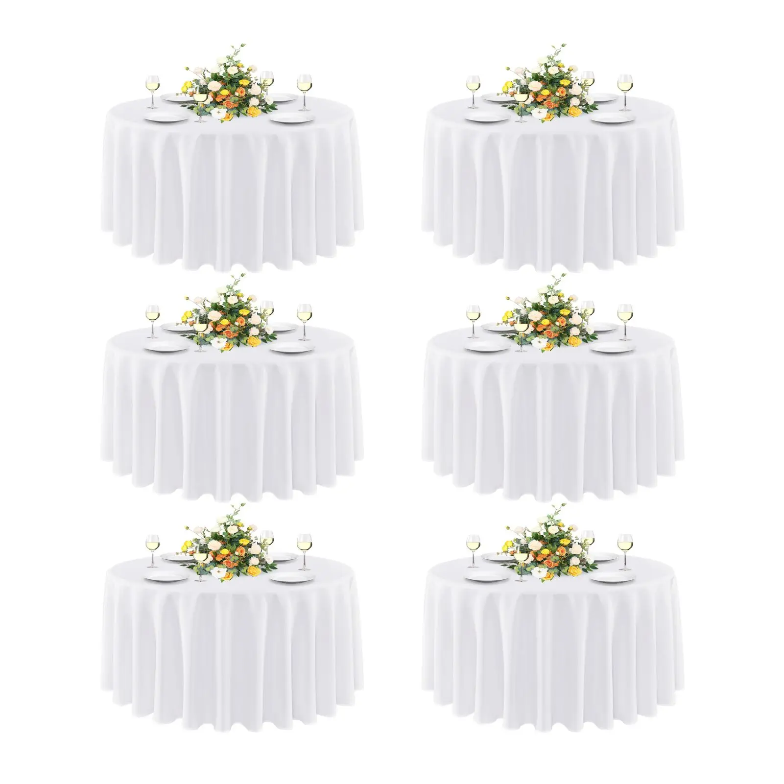 EMBER 6/12-Pack 120" White Round Tablecloths | Fits 48-72" Tables | Washable Polyester Covers for Party, Wedding & Buffet Dining