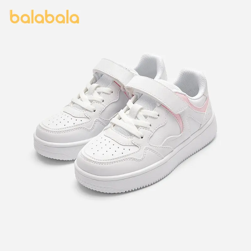 Balabala Built for Kids Classic White Round Toe Athletic Sneaker Footwear - Synthetic Leather & Fabric, Breathable, Non-Slip, Comfortable, Durable, 1cm or Less Flat Heel, Casual Trainers for 3-5 Years Boys & Girls