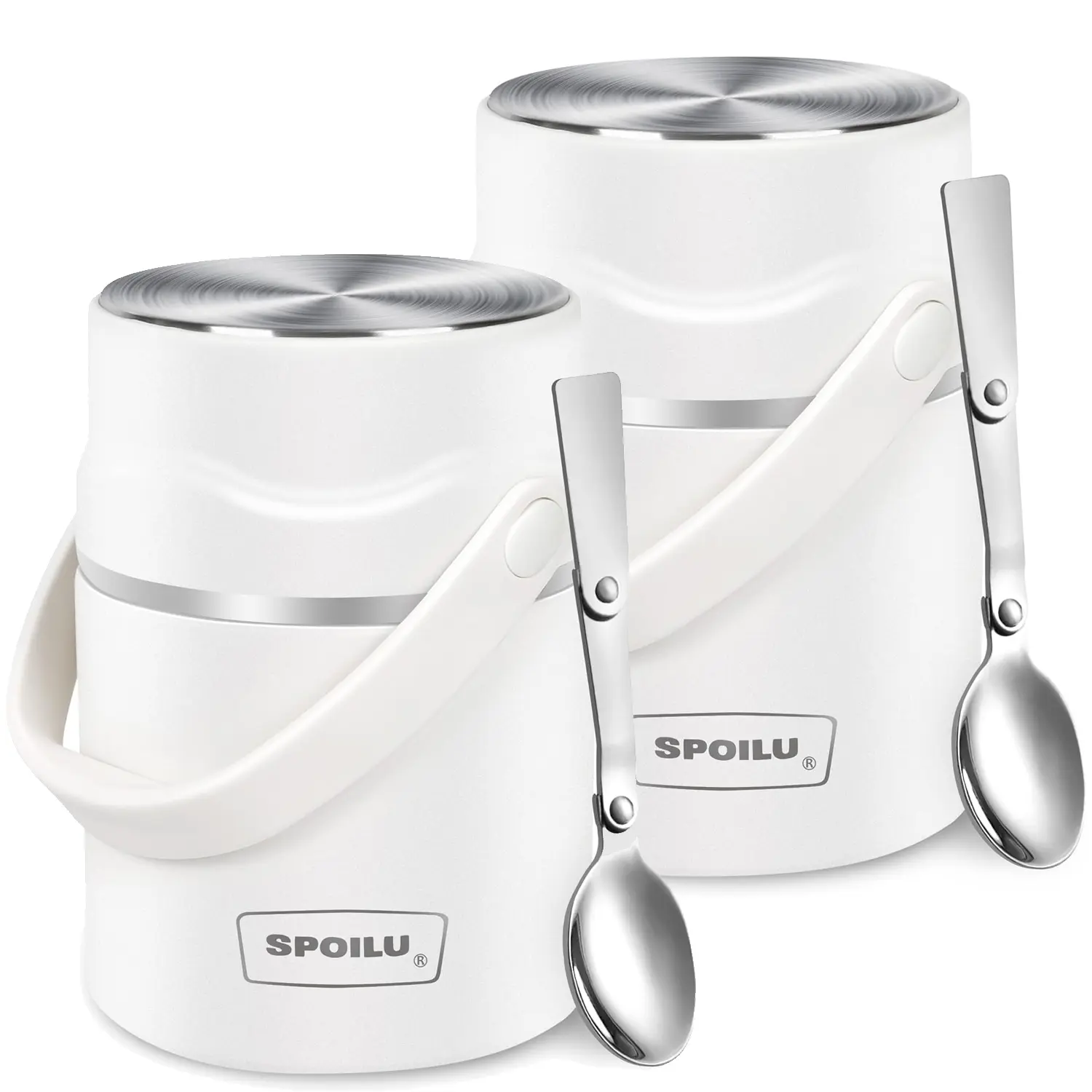 2Pcs 21oz 316 Stainless Steel Vacuum Insulated Thermo Food Containers Set - Leak-Proof, Portable Modern Kitchenware for Adults, Travel Use, 0-6 Hours Heat Retention, With Spoon for Hot Soup