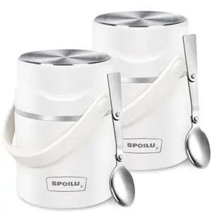 2Pcs Thermo Food Jar - 21 Oz Insulated Container for Adults, 316 Stainless Steel Vacuum Insulated With Spoon, Leak Proof, Portable Hot Soup Jar